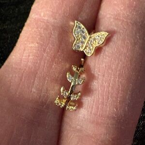 Nose Ring- 2 Copper Zirconia  Butterfly, Leaf, Piercing Nose Rings NWT